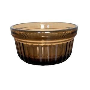 3.75 INCH ANCHOR HOCKING BROWN DISH G3484 SET OF THREE (3) CUSTARD CUP OVEN SAFE